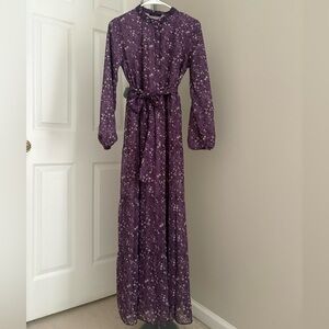 Chic Long Sleeve Purple Floral Dress